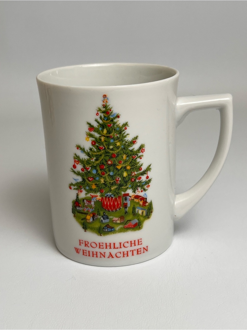 White Christmas Tree Holiday Mug - Froehliche Weihnachten